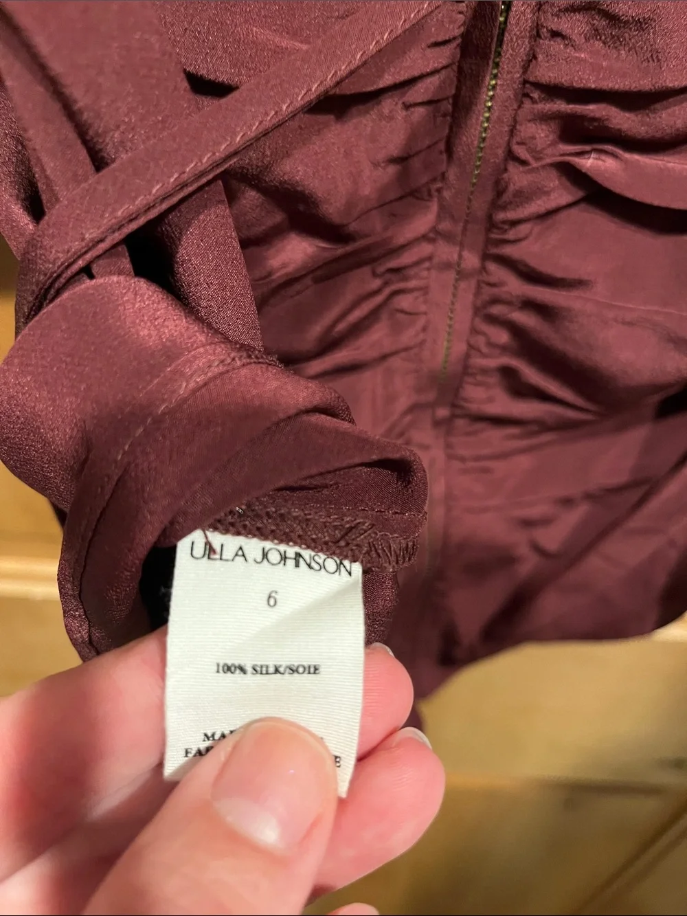 Ulla Johnson 100% Silk Women’s Elise Ruched Puff-Sleeve Top - Burgundy - size 6